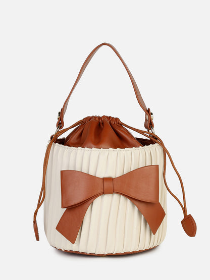 Gathered Brown & Ivory Bucket Bag