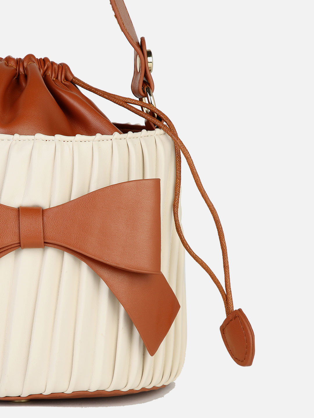 Gathered Brown & Ivory Bucket Bag