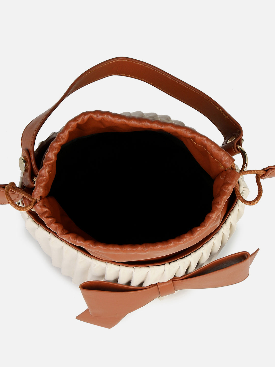 Gathered Brown & Ivory Bucket Bag
