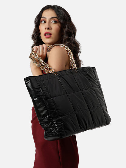 Masquerade Quilted Black Tote Bag