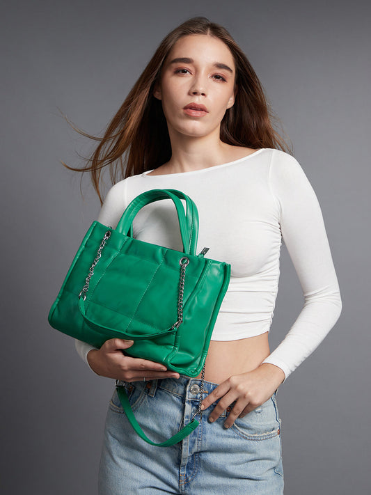 Green Glam Quilted Green Hand Bag