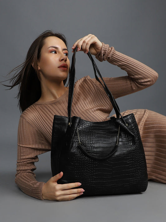 Mabel Black HandBag With Pouch Set