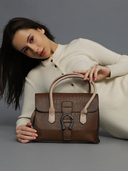 Leather Brown Luster Tote Bag With Pouch Set