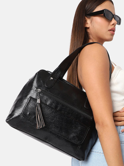 Tassel Flap Handbag - Black
