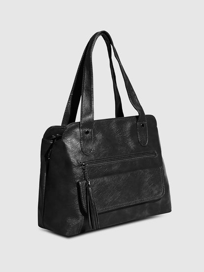 Tassel Flap Handbag - Black