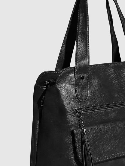 Tassel Flap Handbag - Black