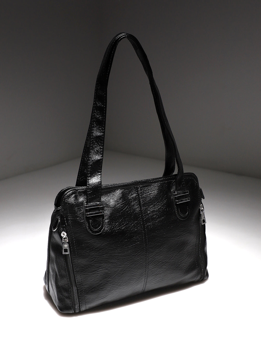 Structured Side-Zip Handbag - Black