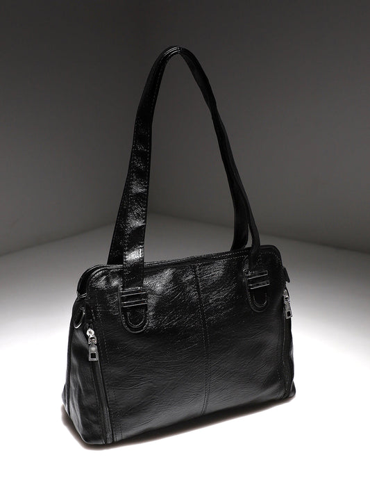 Structured Side-Zip Handbag - Black