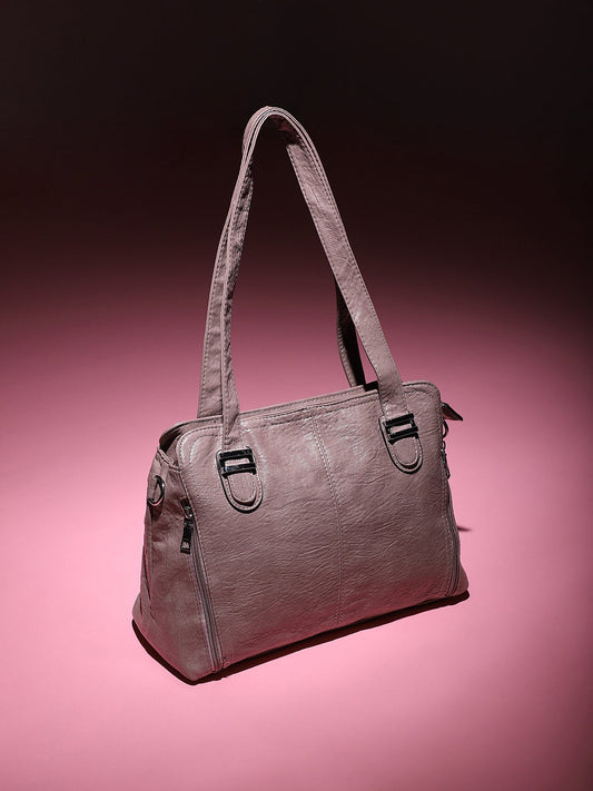 Structured Side-Zip Handbag - Nude Pink