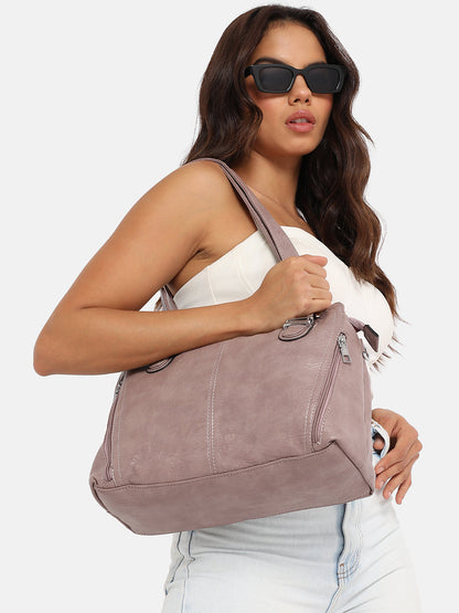 Structured Side-Zip Handbag - Nude Pink