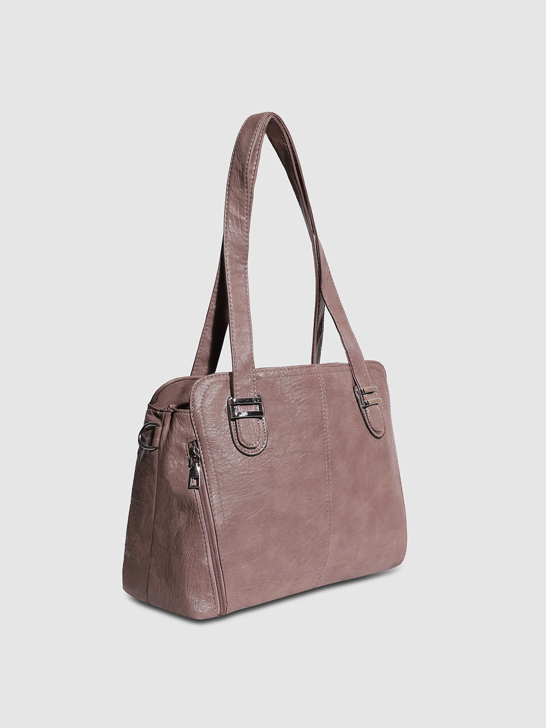Structured Side-Zip Handbag - Nude Pink