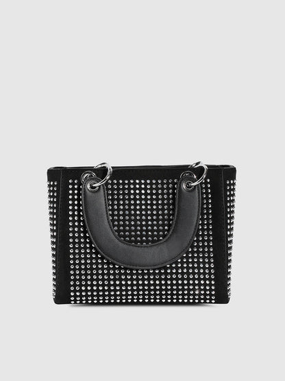 Rhinestone Top Handle Handbag - Black