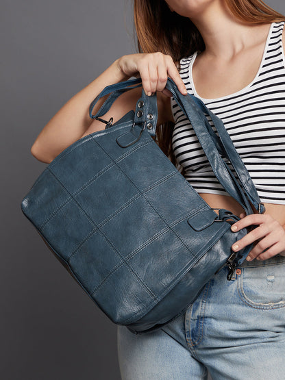 Block Stitch Handbag - Indigo Blue