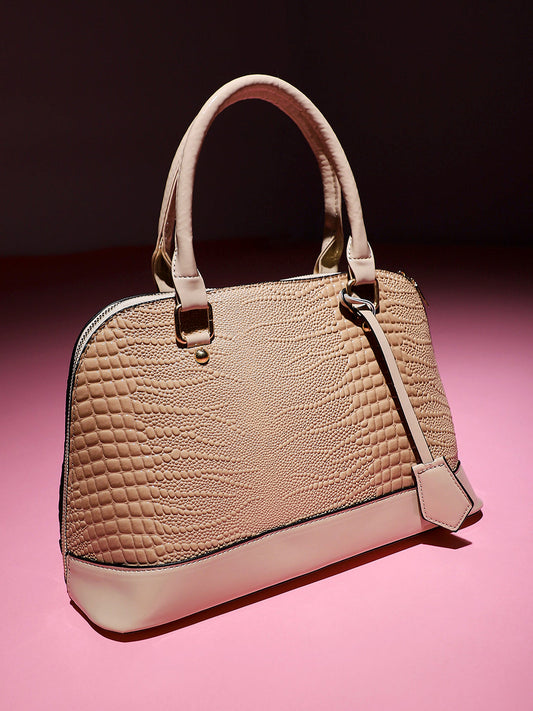 Scale Top Handle Handbag - Beige