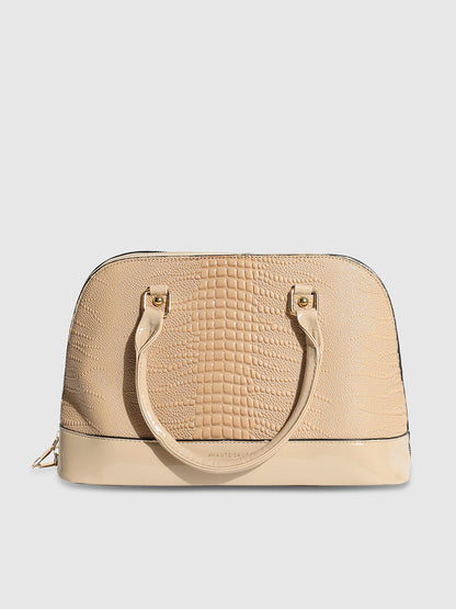 Scale Top Handle Handbag - Beige