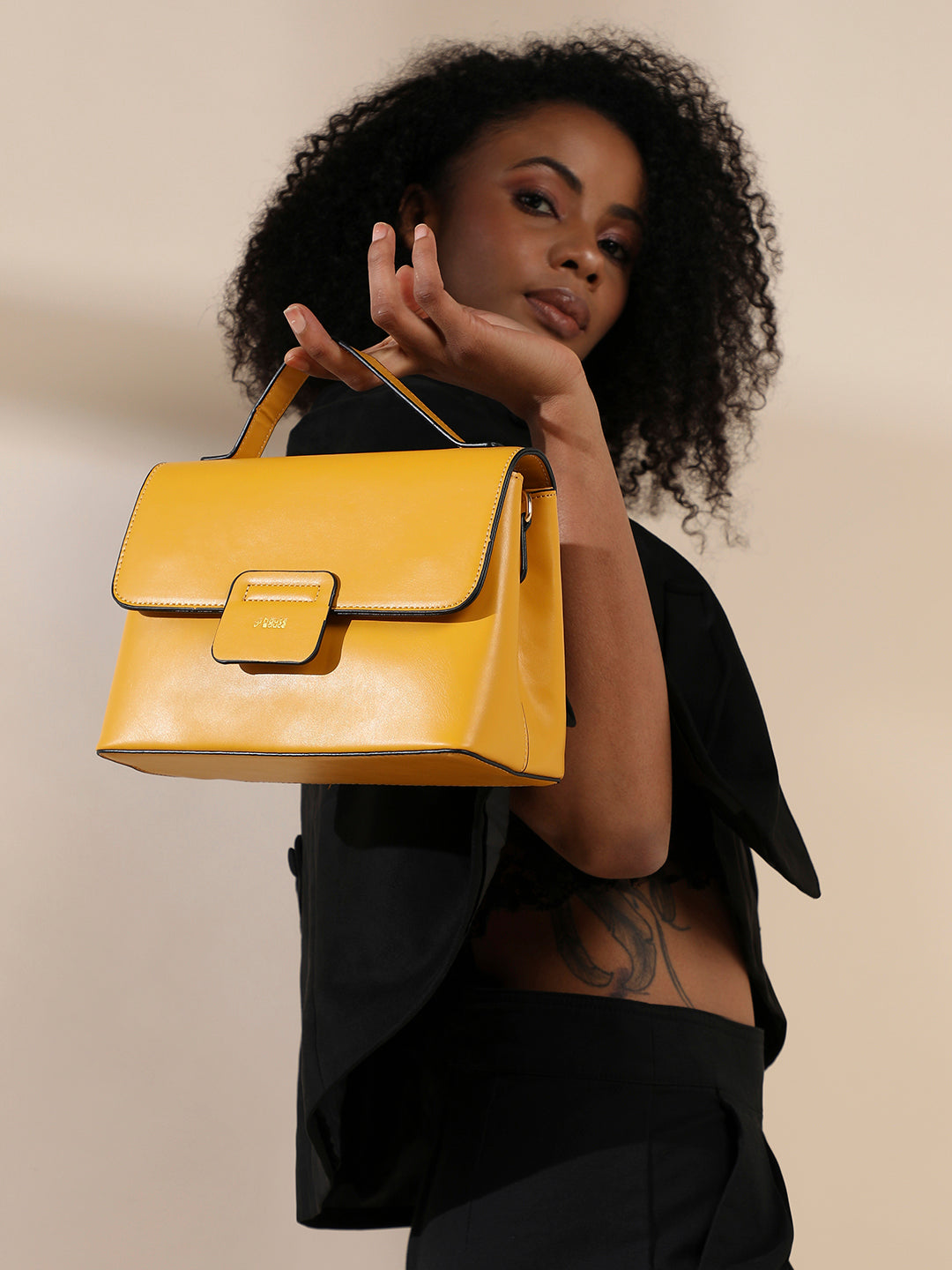 Structured Flap Handbag - Yellow