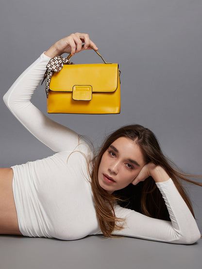 Structured Flap Handbag - Yellow
