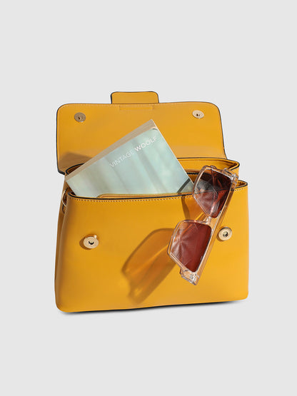Structured Flap Handbag - Yellow