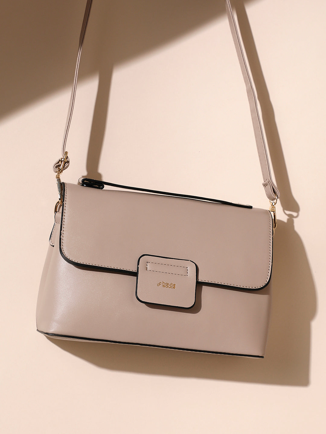 Structured Flap Handbag - Beige
