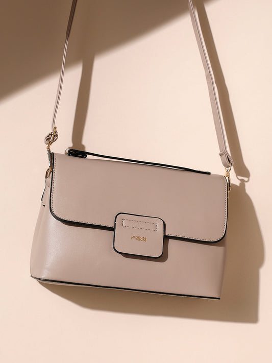 Structured Flap Handbag - Beige