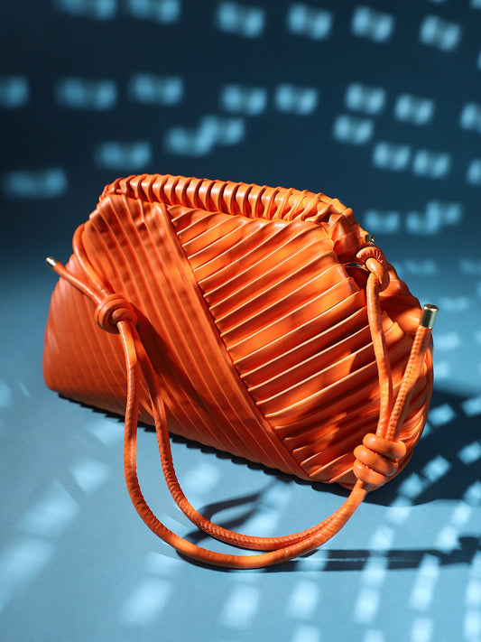 Textured Pouch Handbag - Orange
