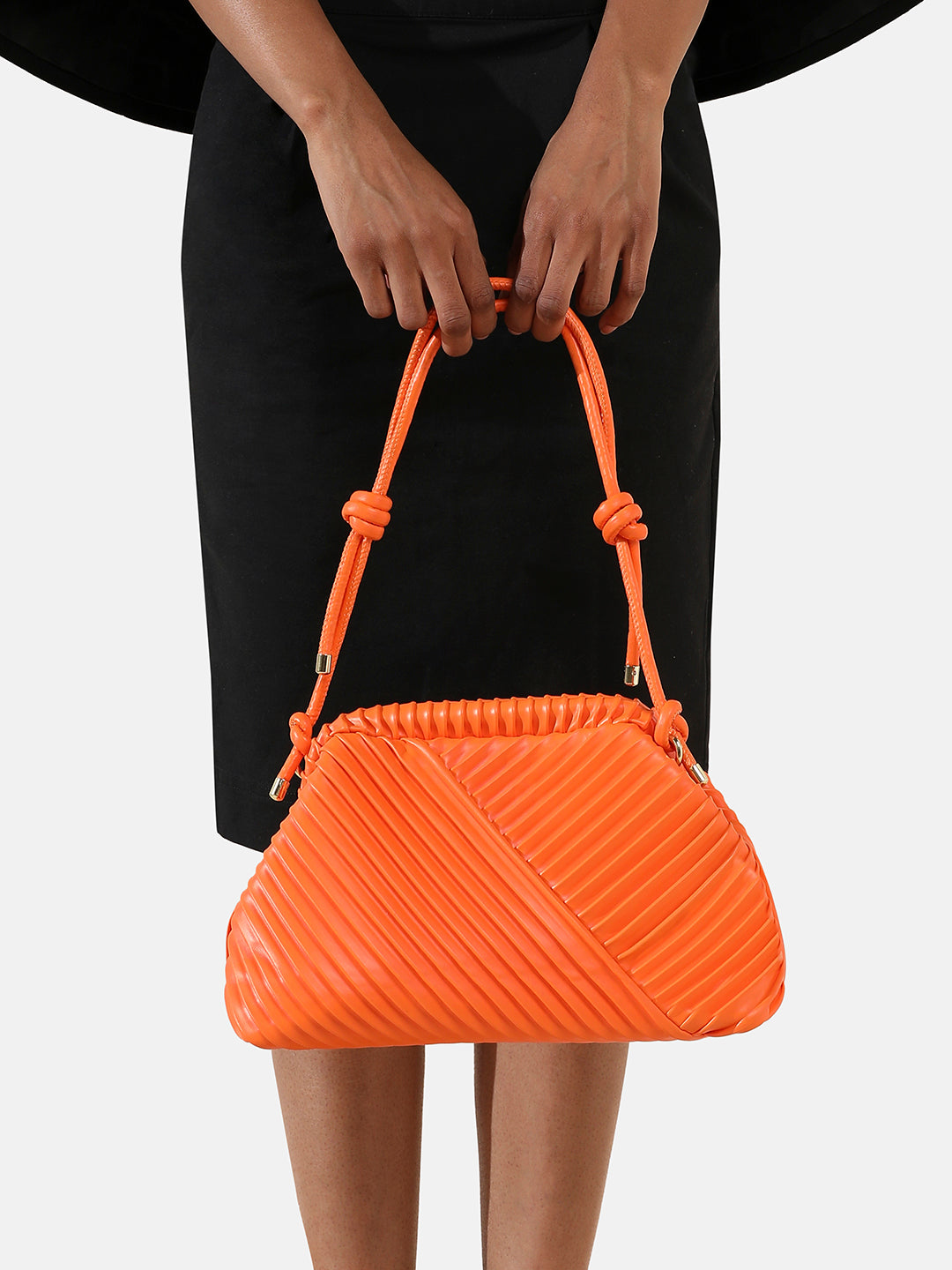 Textured Pouch Handbag - Orange