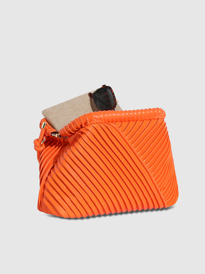 Textured Pouch Handbag - Orange
