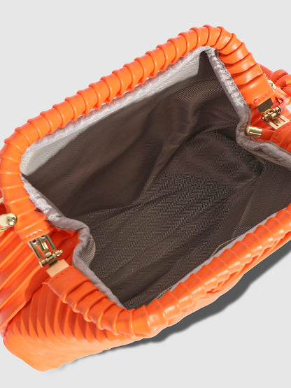 Textured Pouch Handbag - Orange