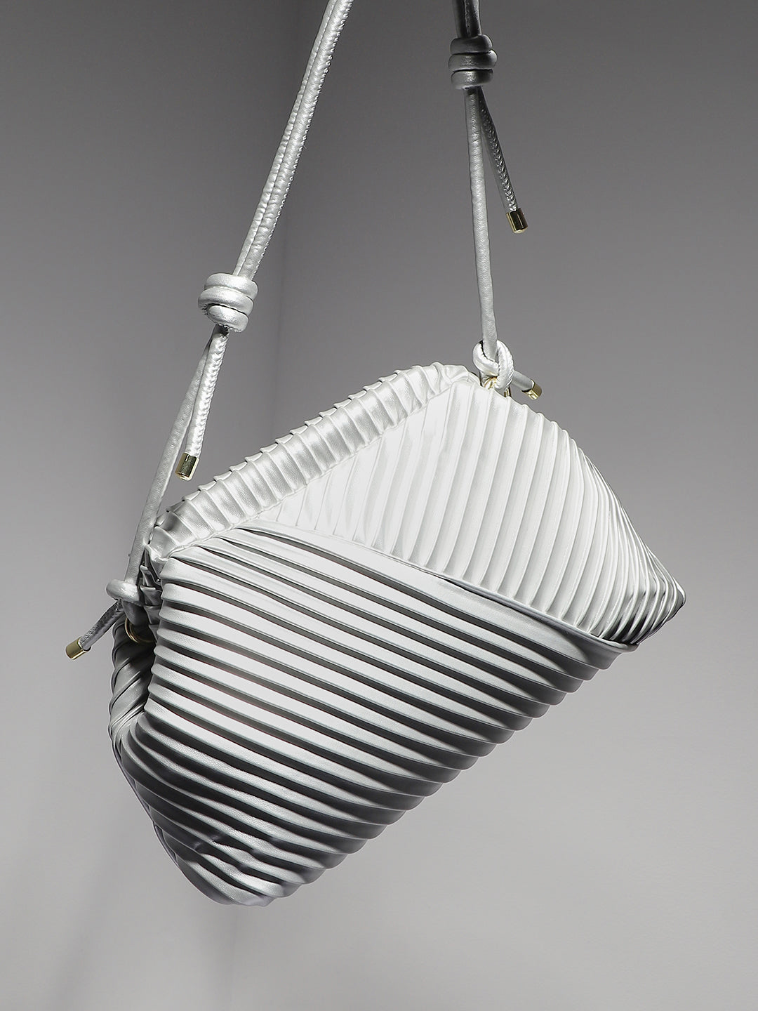 Textured Pouch Handbag - Silver