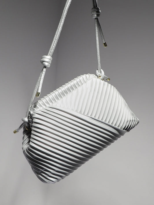 Textured Pouch Handbag - Silver