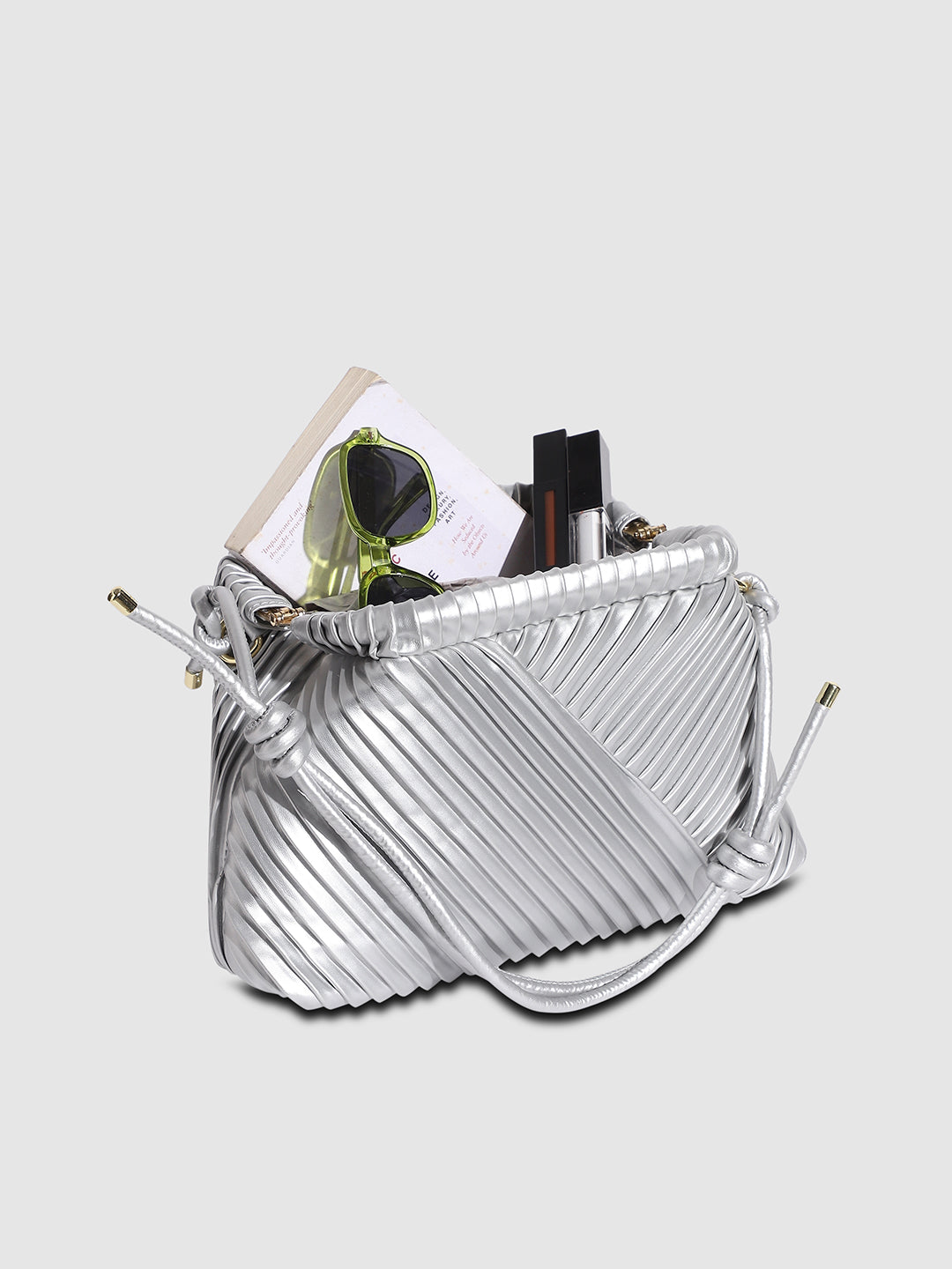 Textured Pouch Handbag - Silver