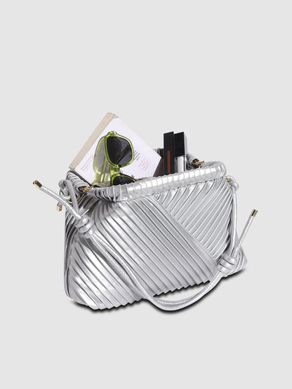Textured Pouch Handbag - Silver