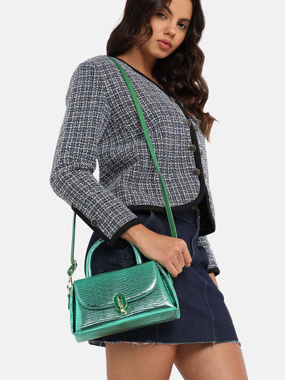 Metallic Flap Handbag - Green
