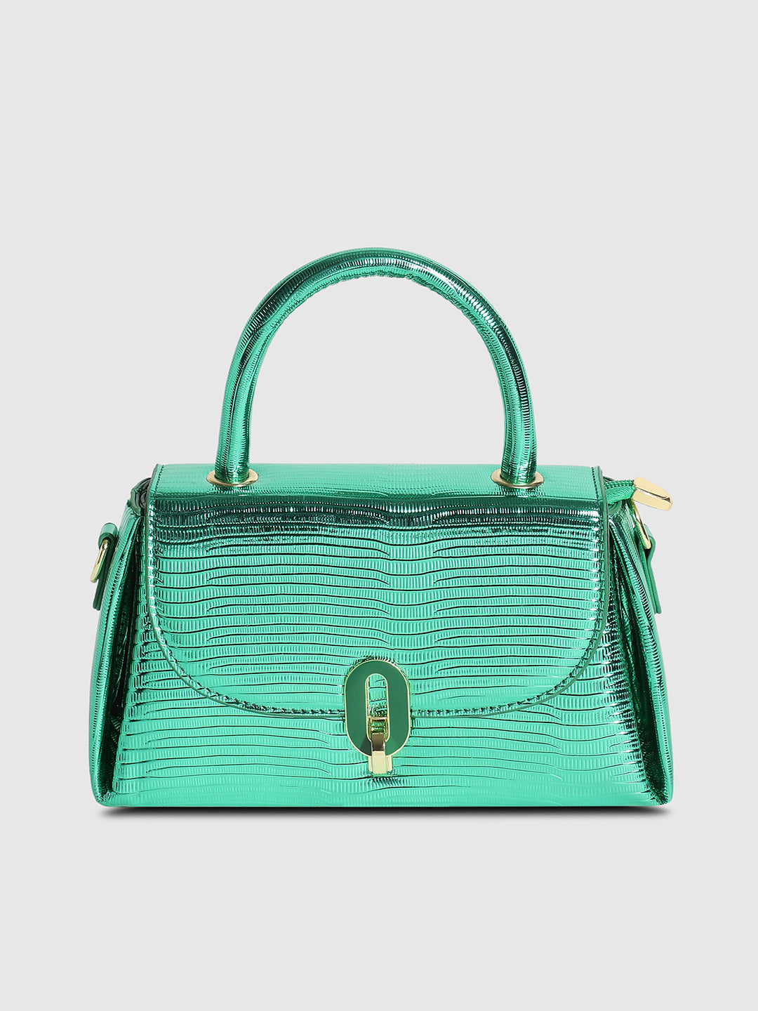 Metallic Flap Handbag - Green