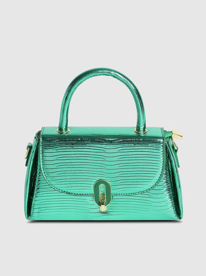 Metallic Flap Handbag - Green