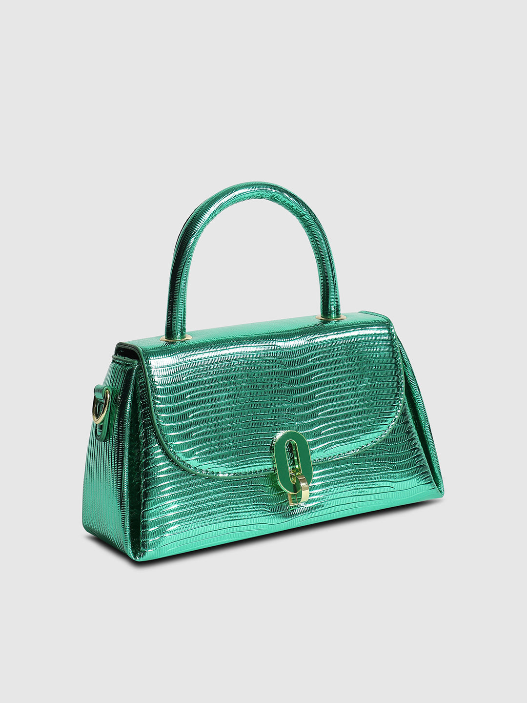 Metallic Flap Handbag - Green