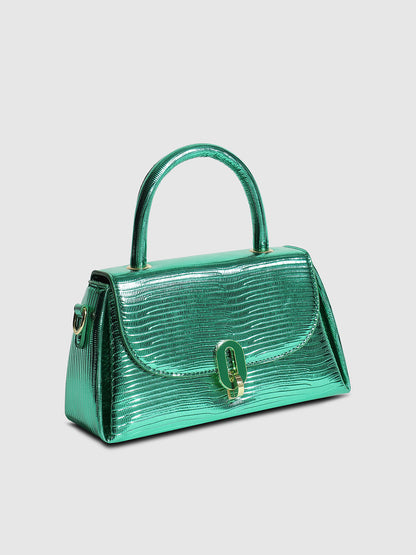 Metallic Flap Handbag - Green