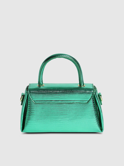 Metallic Flap Handbag - Green