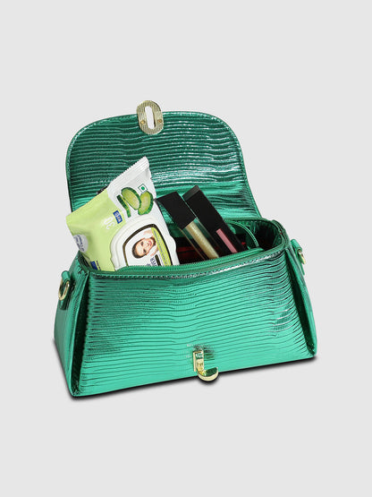 Metallic Flap Handbag - Green
