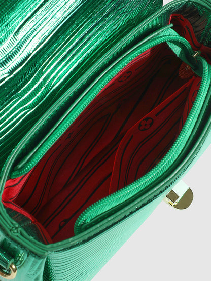 Metallic Flap Handbag - Green