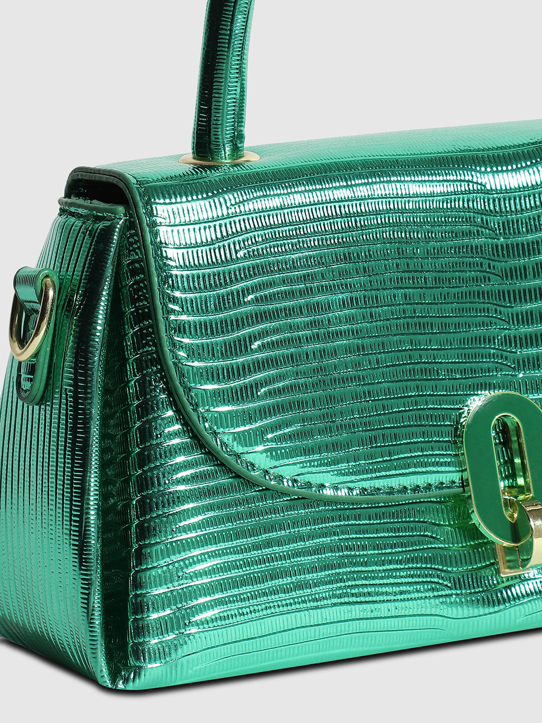 Metallic Flap Handbag - Green