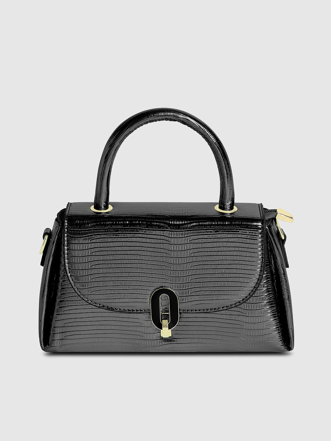 Metallic Flap Handbag - Black