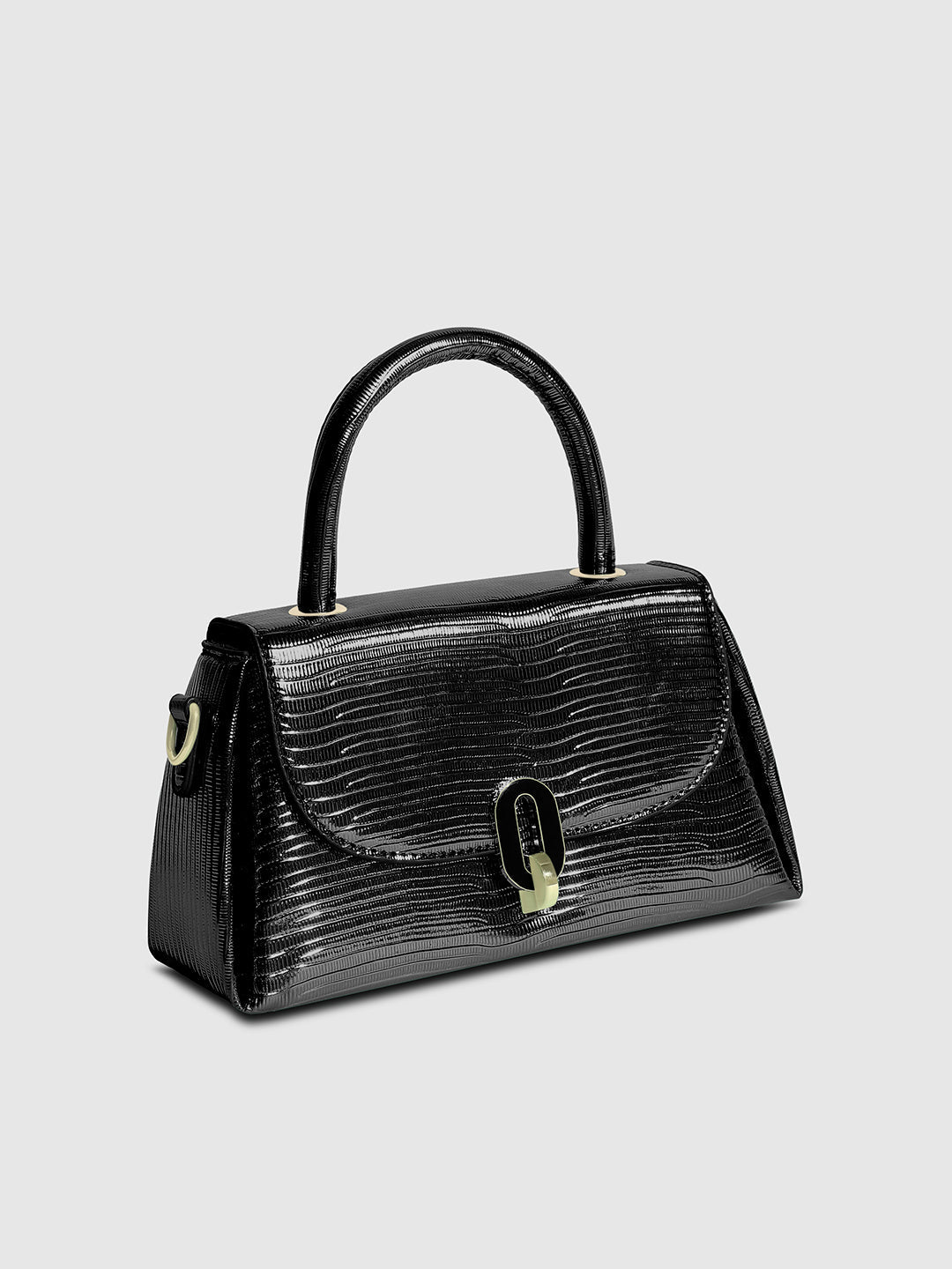 Metallic Flap Handbag - Black
