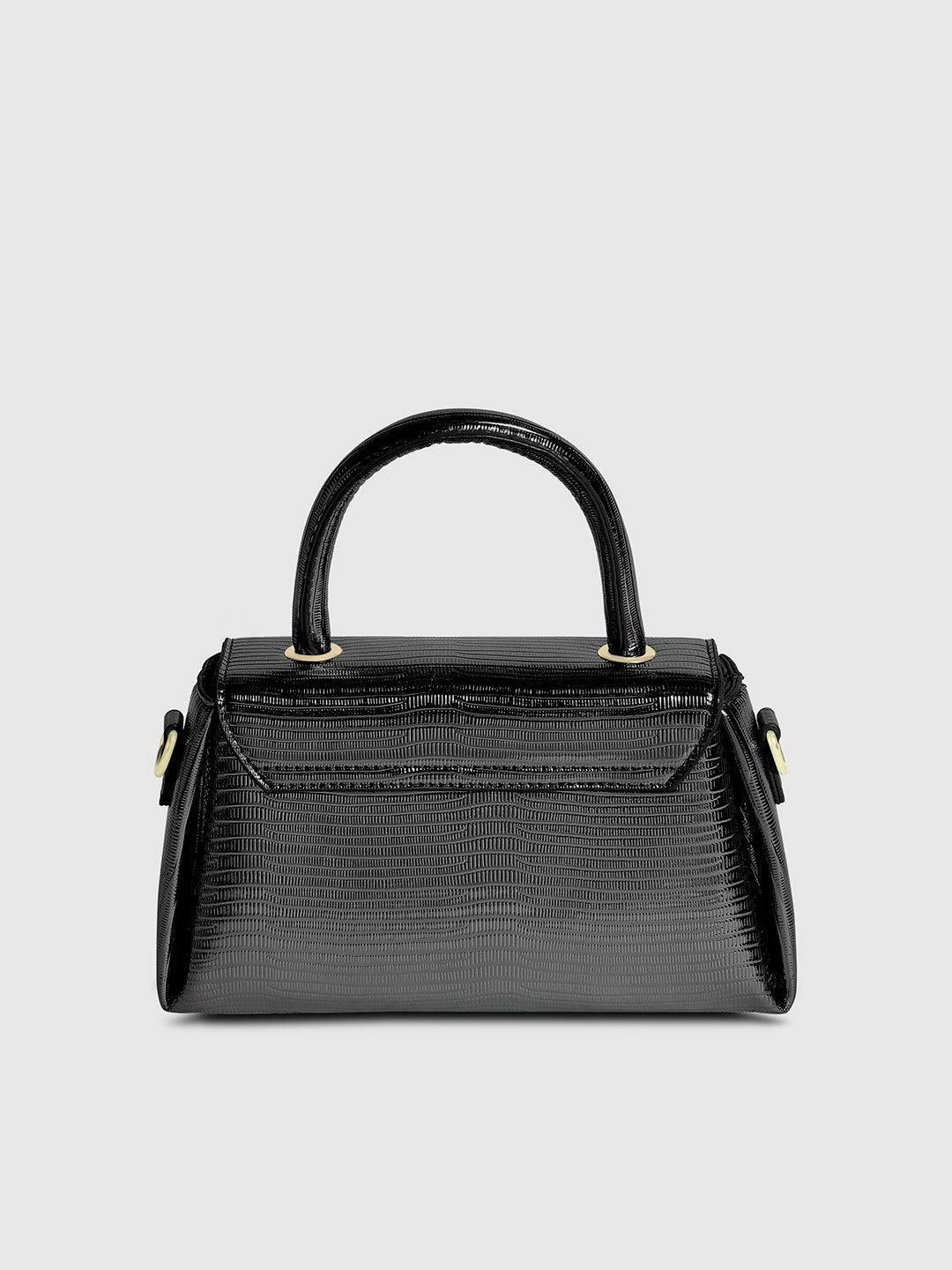 Metallic Flap Handbag - Black