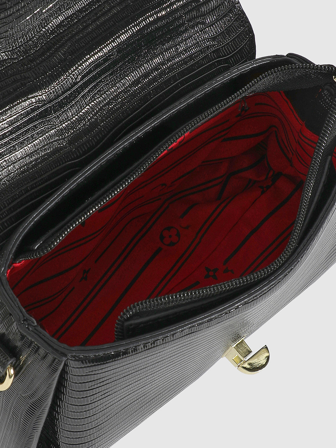 Metallic Flap Handbag - Black