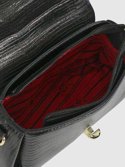 Metallic Flap Handbag - Black