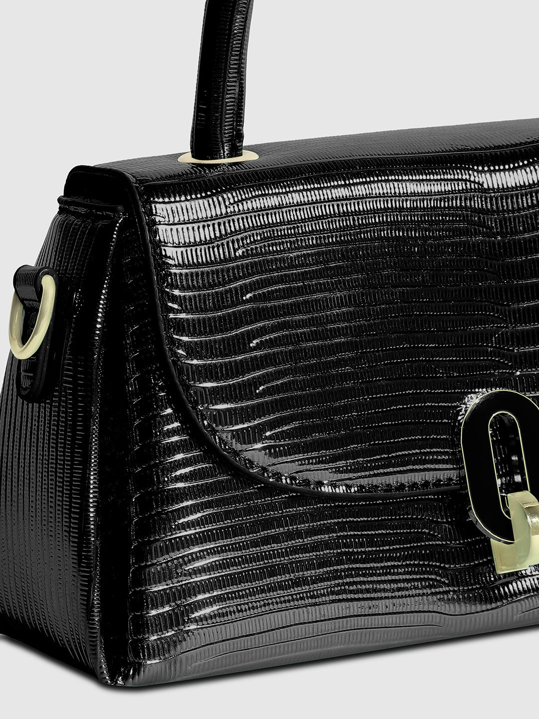 Metallic Flap Handbag - Black