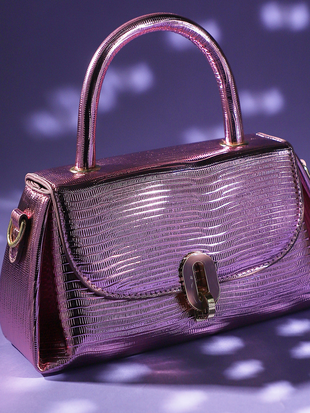 Metallic Flap Handbag - Pink