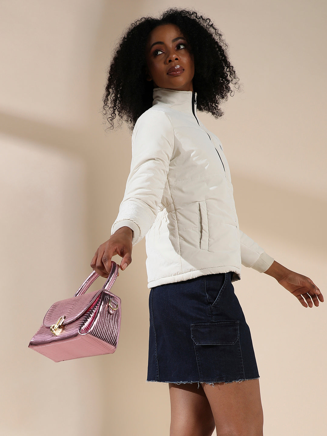 Metallic Flap Handbag - Pink