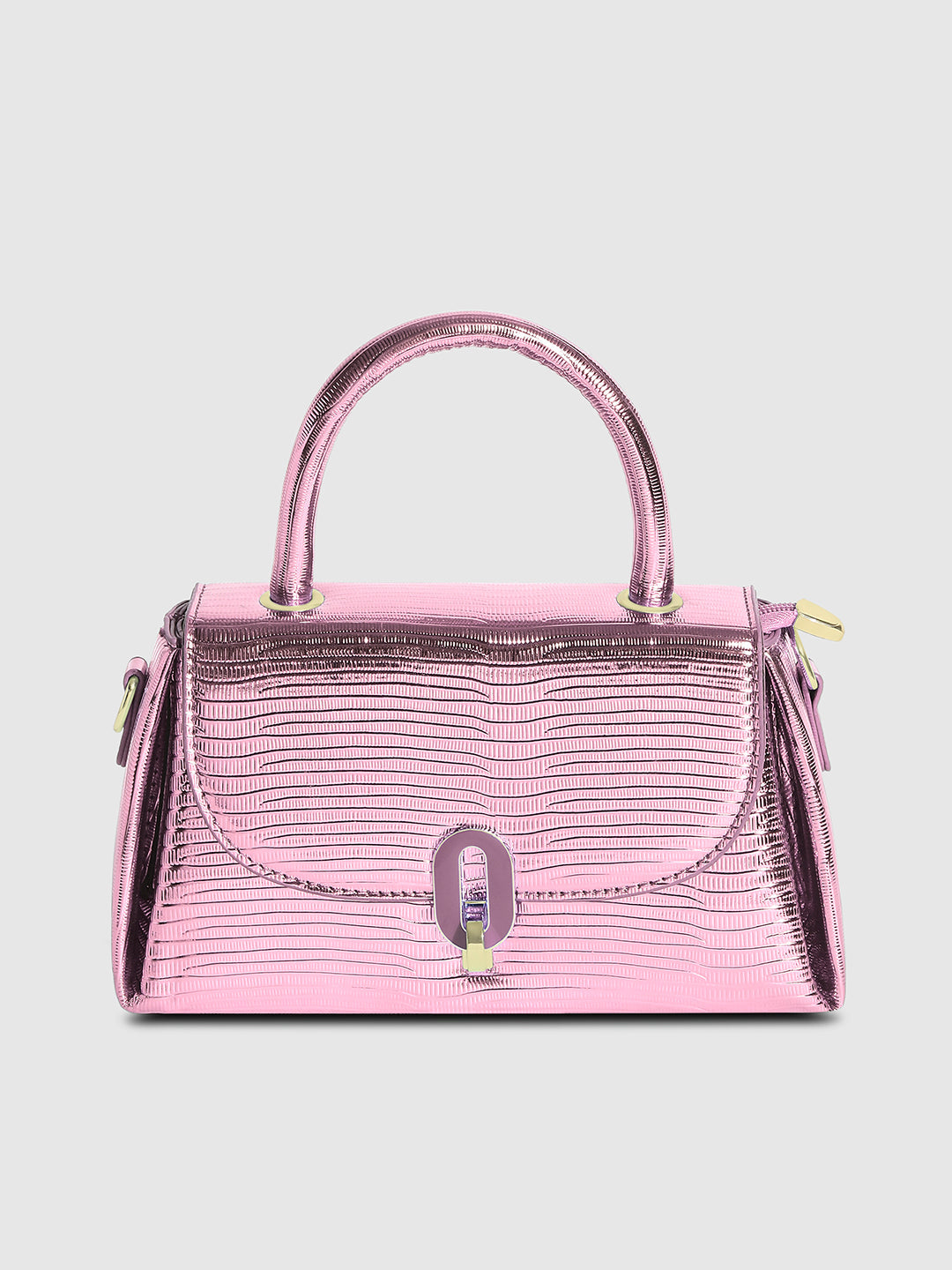 Metallic Flap Handbag - Pink